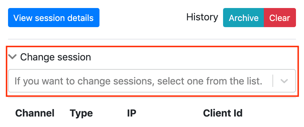 Annotated screenshot of the selector to change the session