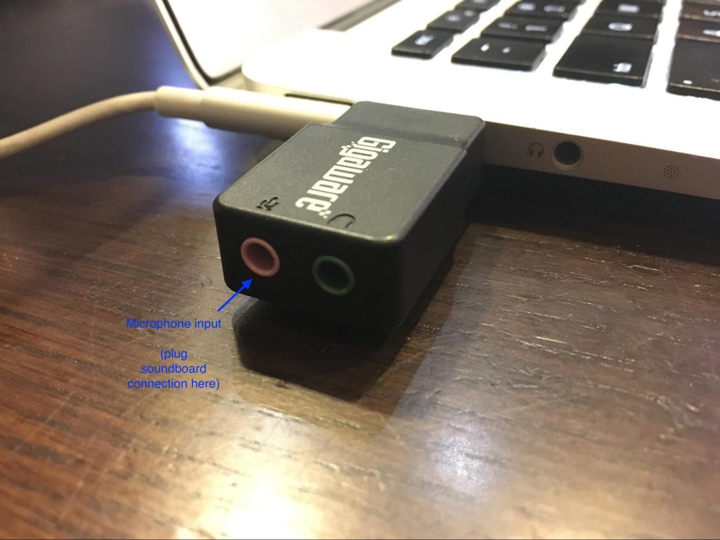 Image of a USB converter indicating the microphone input
