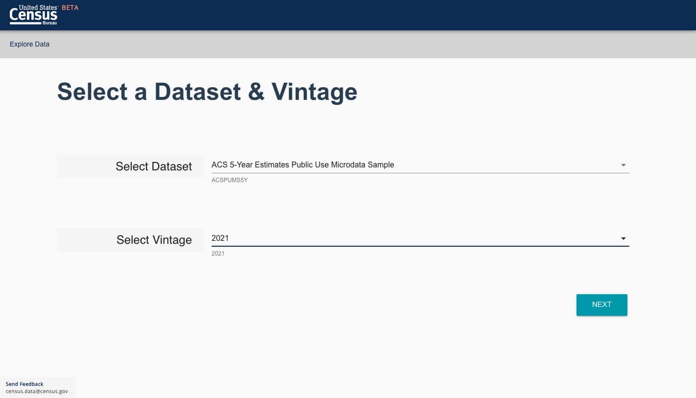 Select the Dataset and Vintage from the dropdown menus