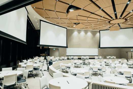 Conference room setup for hybrid event example