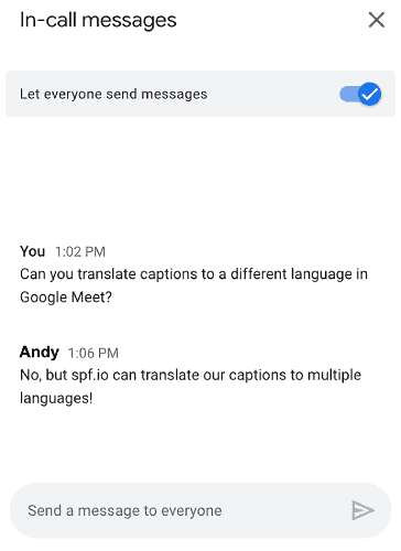 Google Meet caption and translate options