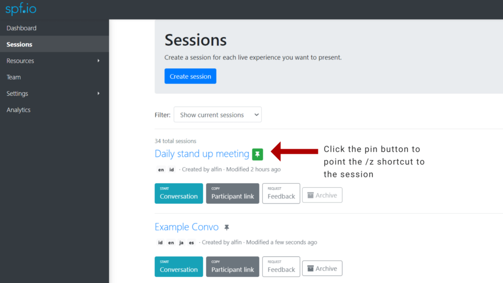 How to pin the session to point URL convo /z