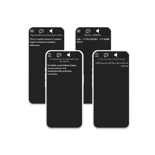 Illustration of four smartphones showing translation in different languages