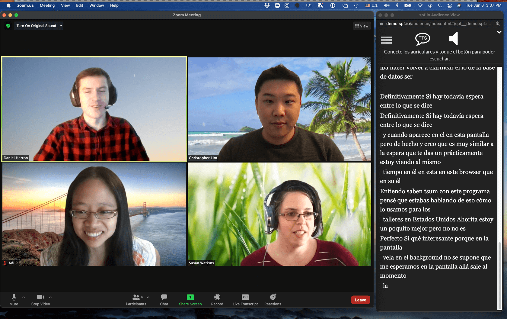 Access spf.io translation online, side to side with online video call
