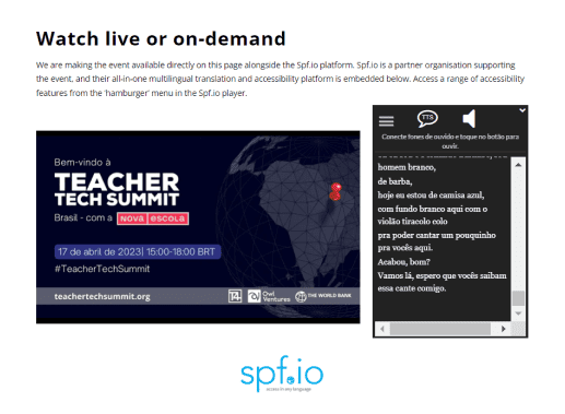 Embedded Audience View spf.io on Teacher Tech Summit Brazil - Attendee Area