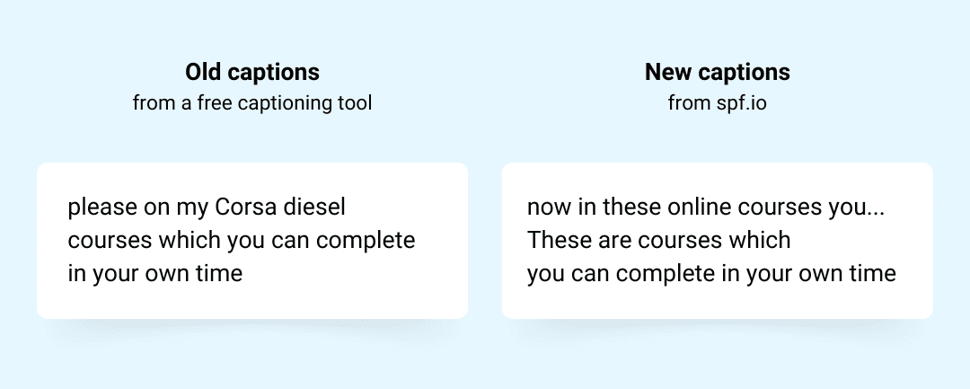 Comparison between old and new captions