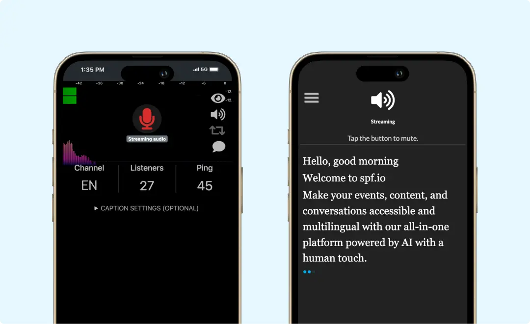 Listen to the interpreter translation using spf.io audio live streaming